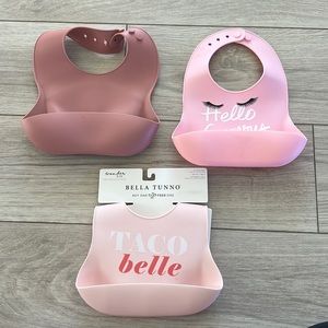 Bundle of 3 baby girl pink silicone bibs